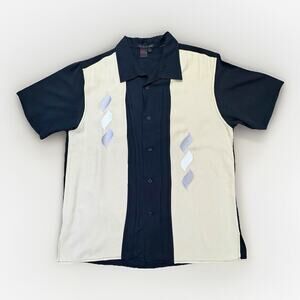 Tulliano Men’s 100% Silk Short Size LG Black Tan Silver Embroidered Front